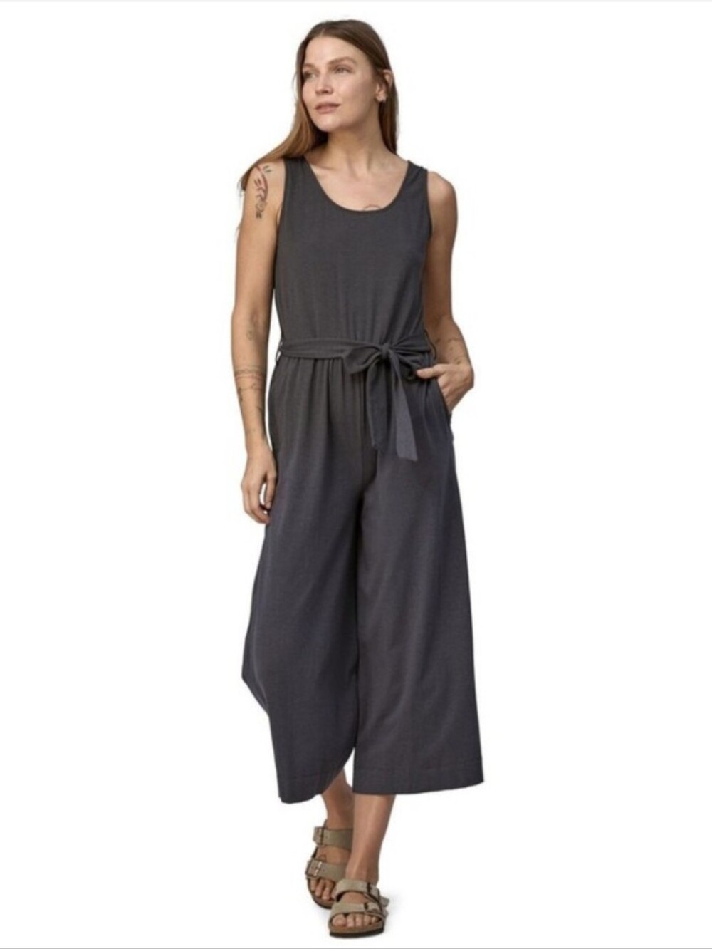 Patagonia Kamala Jumpsuit Black Romper Cotton Knit Belted Small